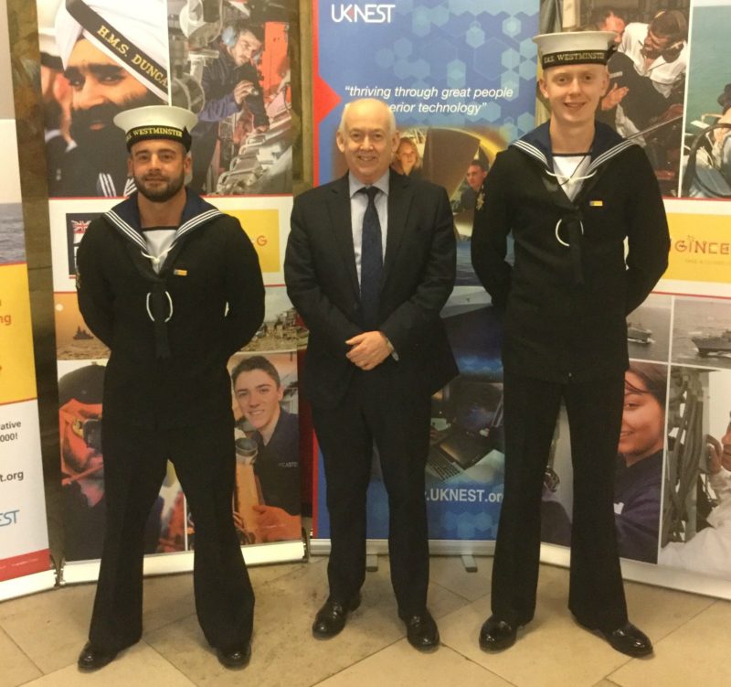 Wayne David with two members of the Royal Navy who serve with HMS Westminster