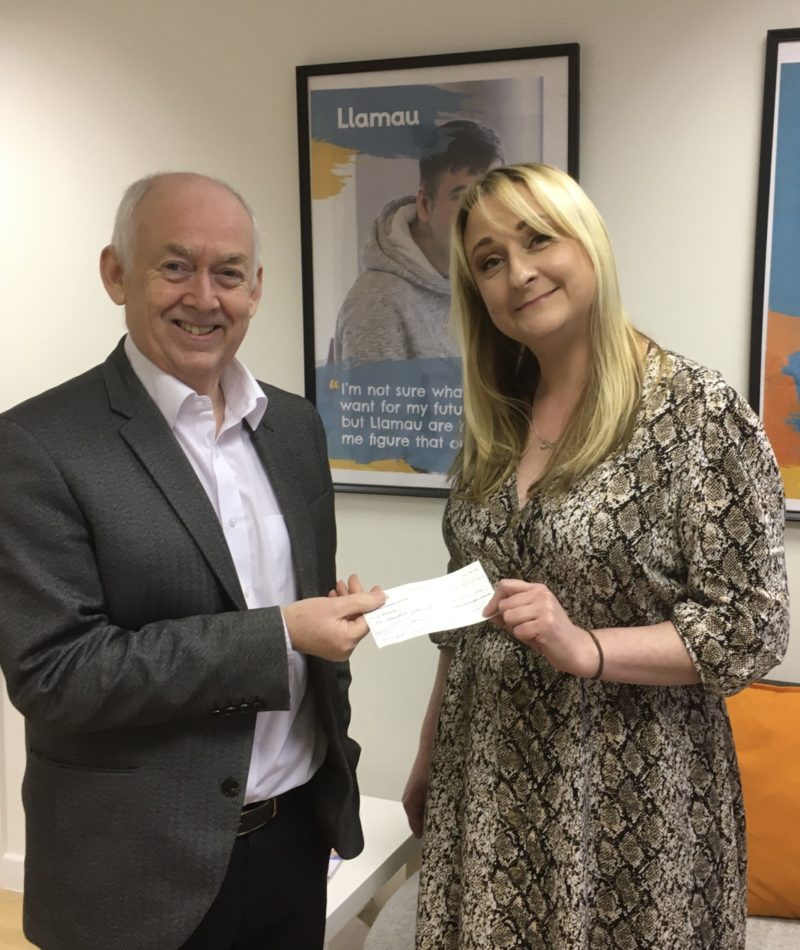 Meeting with Michelle Williams, Project Manager for Llanmau’s Domestic Abuse Service, and handing over a donation to the charity