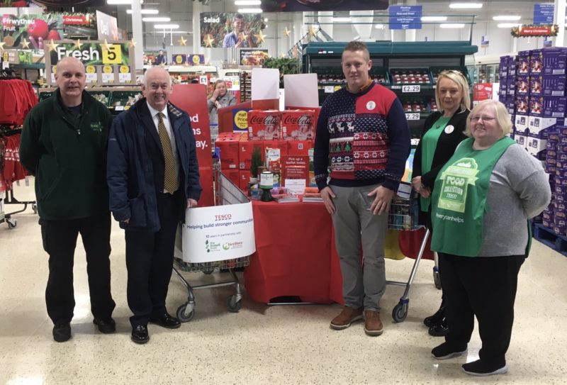Wayne David, Labour MP for Caerphilly, with volunteers and staff at Tesco Crossways in Caerphilly